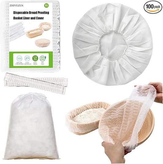 100Pcs Disposable Banneton Liner & Bread Proofing Basket Liners - Non-Stick Elastic Baking Cloth for Sourdough, Rising Dough, Bowl Protection | Bread Making Accessories Kit