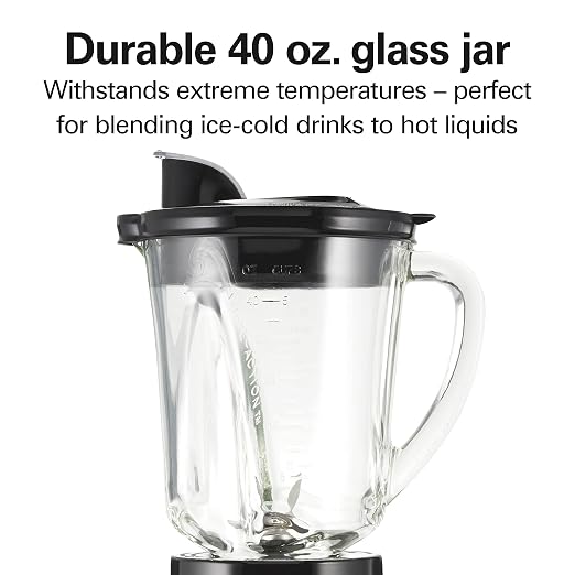 Hamilton Beach Blender and Food Processor Combo for Shakes & Smoothies, With 3 Cup Electric Food Chopper Attachment, 40 oz Glass Jar, Blender Travel Cup, 700 Watts Peak Power, Gray & Black (58163)