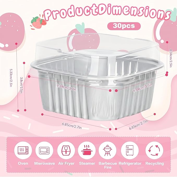30Pack 5oz Silver Mini Cake Pans with Lids Baking Cups Aluminum Foil Pans Tins, Individual Dessert Cups Containers for Sales,Party,Picnicsilver