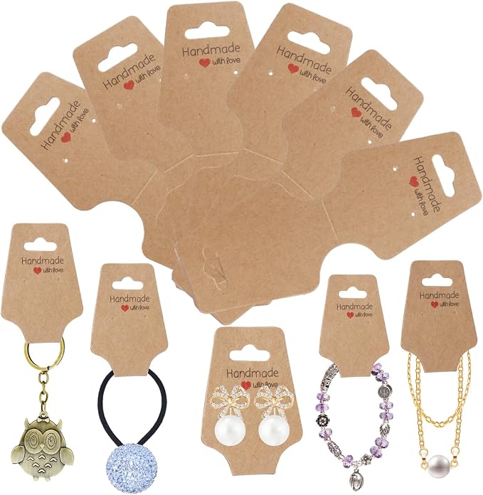 200PCS Bracelet Display Cards Necklace Holder Cards Self Adhesive Jewelry Packaging Selling Card for Small Business (Brown, 1.8x4.7 inches)