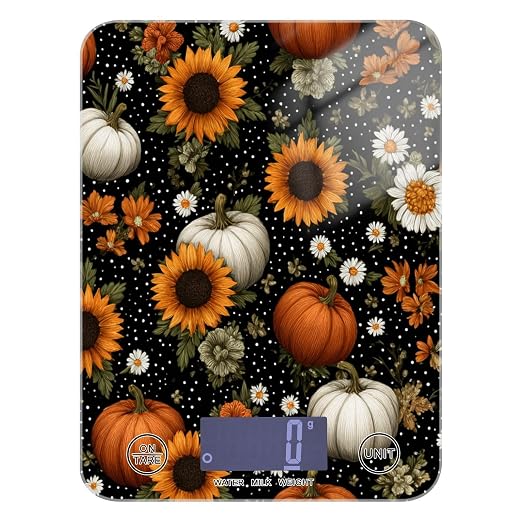 Food Scale Kitchen Scale for Baking Cooking Digital Food Weighing Measuring Scale Small Waterproof Electric Food Scale Black Dotty Pumpkins Sunflowers Daisy