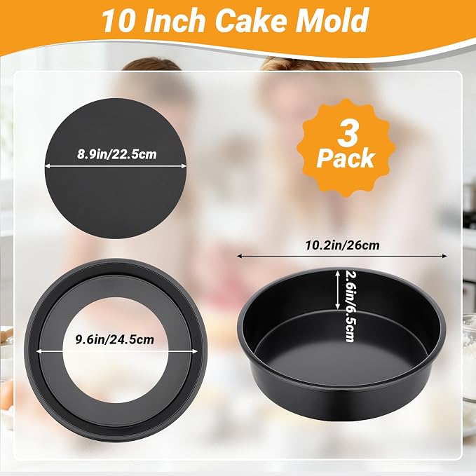 Beasea Round Cake Pans, 3 Pack 10 Inch Nonstick Carbon Steel Round Cake Pan with Removable Bottom, Baking Mold Tin for Cheesecake