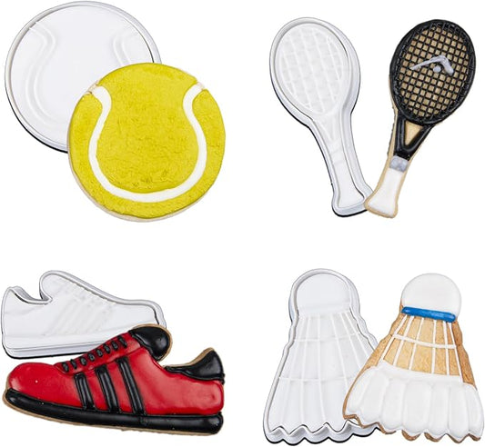 Mostop Sport Cookie Cutter with Stampers Soccer Cookie Cutter Set, Tennis, Tennis Racket, Sports Shoes, Badminton, Cake Decoration Tools Party Supplies Favors