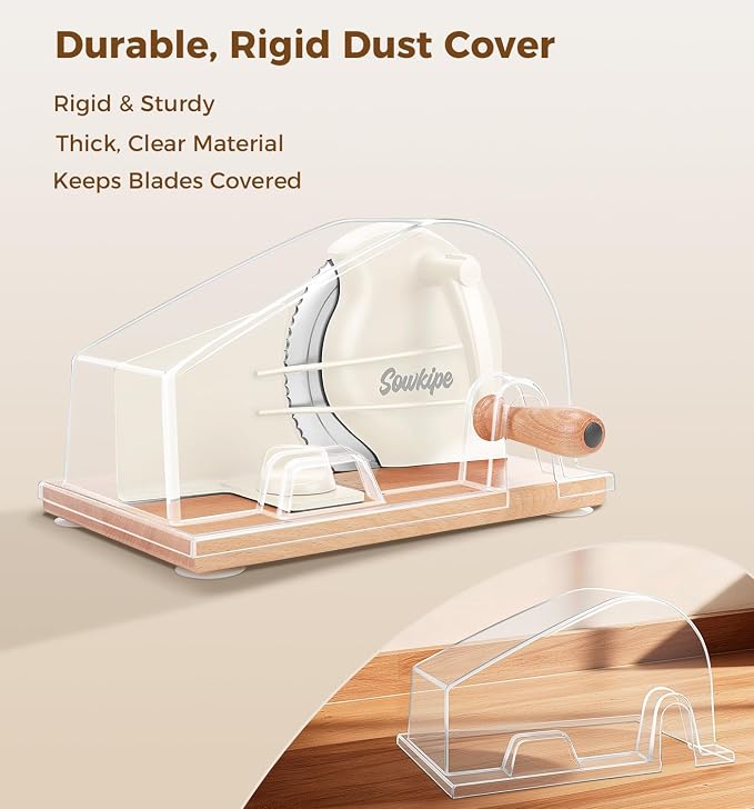 SOWKIPE Upgraded Manual Bread Slicer for Homemade Sourdough Bread, Adjustable Thickness Hand Crank Bread Cutter with Metal Guide, Scale Line, Even Slices, Suction Cups, Cover (Cream)