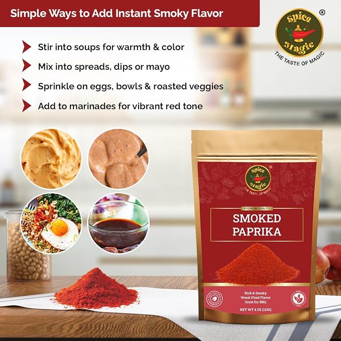 Spice Magic Smoked Paprika, 4 oz (113g) I Oak Wood Smoked & Ground Paprika with Deep Smoky Flavor, Perfect for Meats, Vegetables, and Sauces