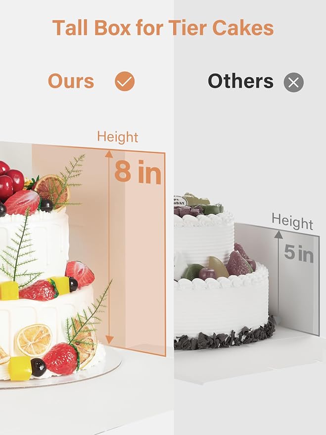 Kootek 10 Sets Cake Boxes with Cake Boards, 10x10x8 Inch White Tall Cardboard Containers for Multi-Layer Desserts, Perfect for Decorating, Mother's Day & Bakery Use