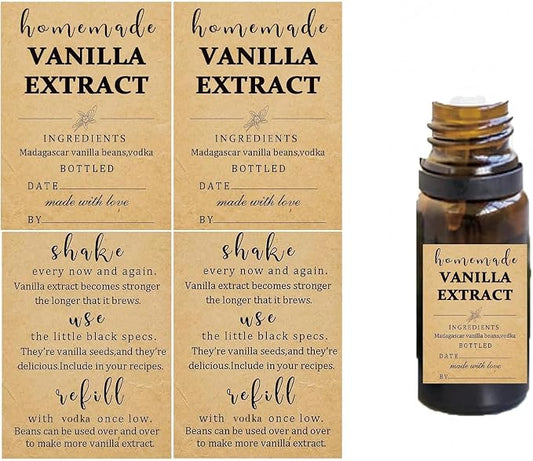 48 Pack Kraft Homemade Vanilla Extract Stickers 1.5×2 inch Square Vanilla Instruction Labels Madagascar Vanilla Beans and Vodka Extract Stickers for Handcrafted Vanilla Bottles,Jar Kitchen Pantry