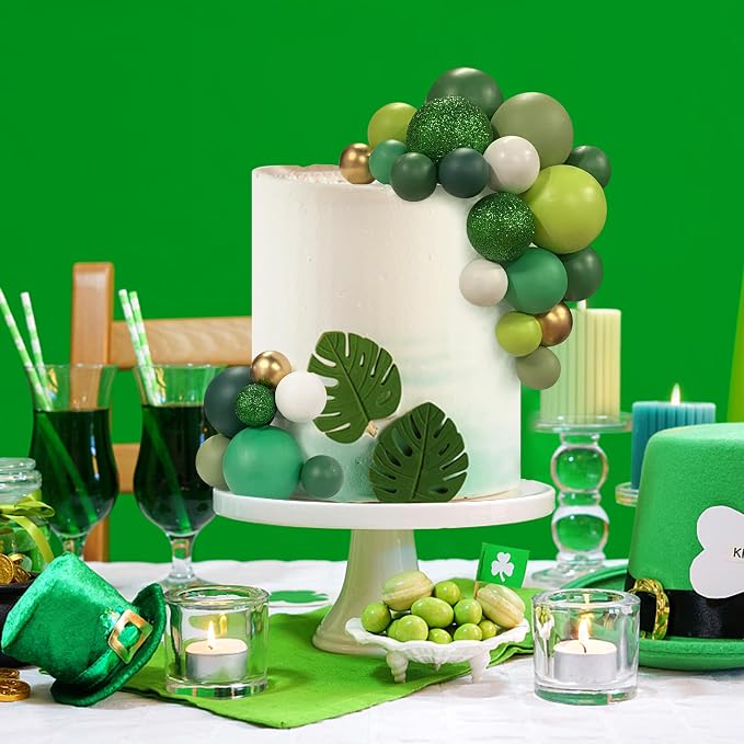 56 PCS Colorful Ball Shaped Cake Topper Pearl Balls Cupcake Cake Insert Topper for Birthday Party Wedding Decoration Supplies Green Series Eight Colors