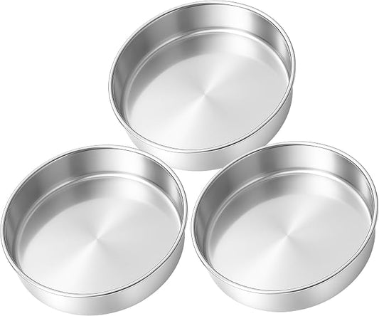 Leonyo 9½ Inch Round Cake Pans Set of 3, Stainless Steel Layer Cake Pans 9½Inch Round Tins Set for Baking, Metal Circle Tin for Birthday Wedding Party, Dishwasher Oven Safe