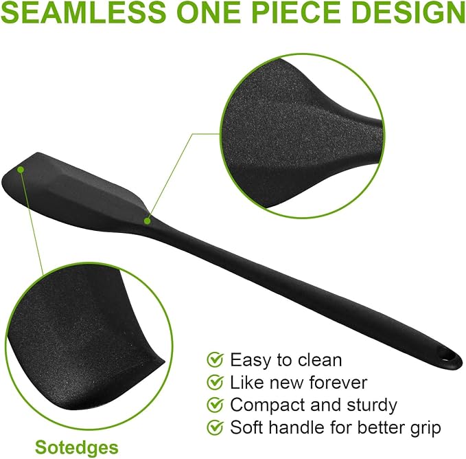 Silicone Spatula, Silicone Spatulas Heat Resistant, Food Grade Rubber Non-Stick Rubber Spatulas with Stainless Steel Core, for Baking, Cooking, Mixing (1, Black, 8x1.6 inch)