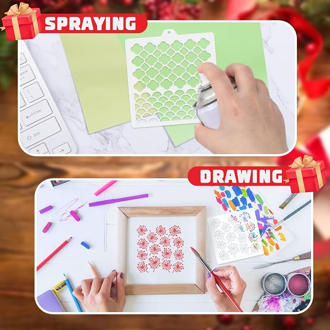 JULBEAR 36Pcs Baking Cookie Stencils for Royal Icing Airbrush Templates | Reusable Pattern, DIY Party Baking Painting Dessert Coffee Decoration, Mold Tools for Cookies Cake, 5.5x5.5 Inches