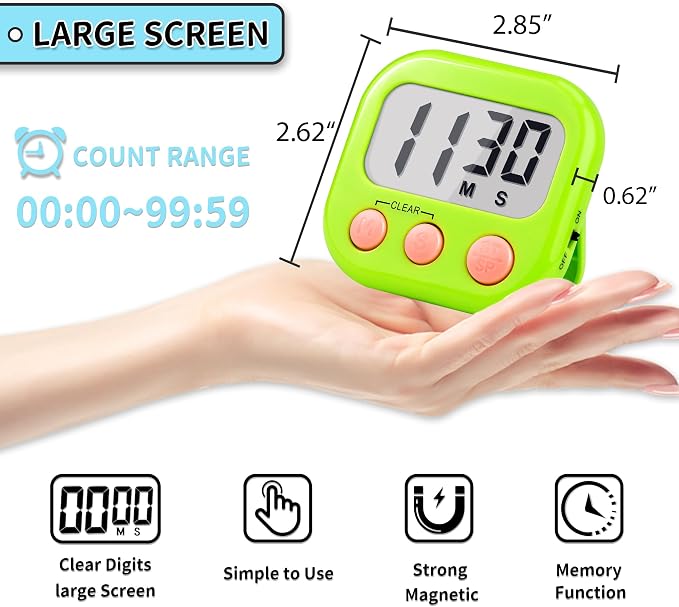 Timer for Kids Teachers Digital Kitchen Timers for Cooking Large Magnetic Classroom Timer 4Pack-Blue Green