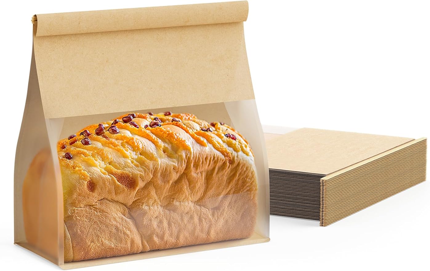 FireKylin Bread Cookie Bags with Window & Tin Tie 8.6x4.3x11.0 (100,Large)