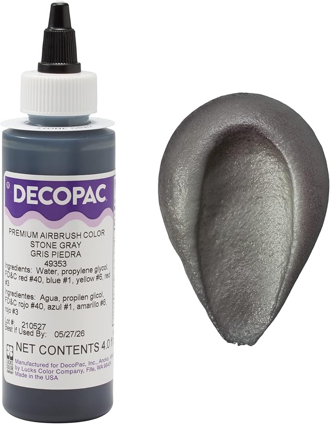 DECOPAC Food Coloring, Airbrush Food Color, Edible Airbrush For Cake Decorating, Cookie Airbrush Coloring, Food Airbrush Kit Add-on, Airbrushes For Cake Decorating 4 Fl Oz - Stone Grey