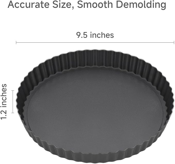 Tart Pan Removable Bottom - 9.5 Inch Non-Stick Carbon Steel Pie Pan for Baking Tarts, Pies, Quiches, Brownies, Quiche Baking Dish with Fluted Edges, Fruit Tart Mold