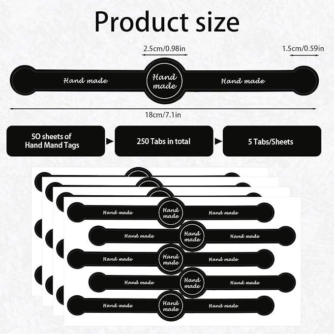 250 Pcs 50 Sheets Handmade Food Baking Seal Sticker Black Long Strip 7.1"x1" Seals Stickers for Bakery Tamper Evident Labels for Food Packaging Cake Boxes Jar