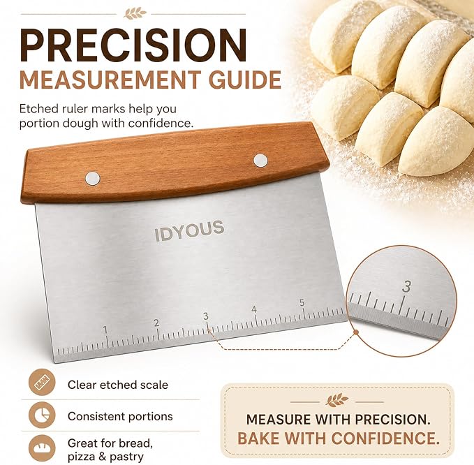 Multipurpose Bench Scraper and Dough Cutter, Stainless Steel Griddle Scraper Chopper with Measurement Marks, Kitchen Tool for Flat Top Grill, Bread, Pizza and Baking