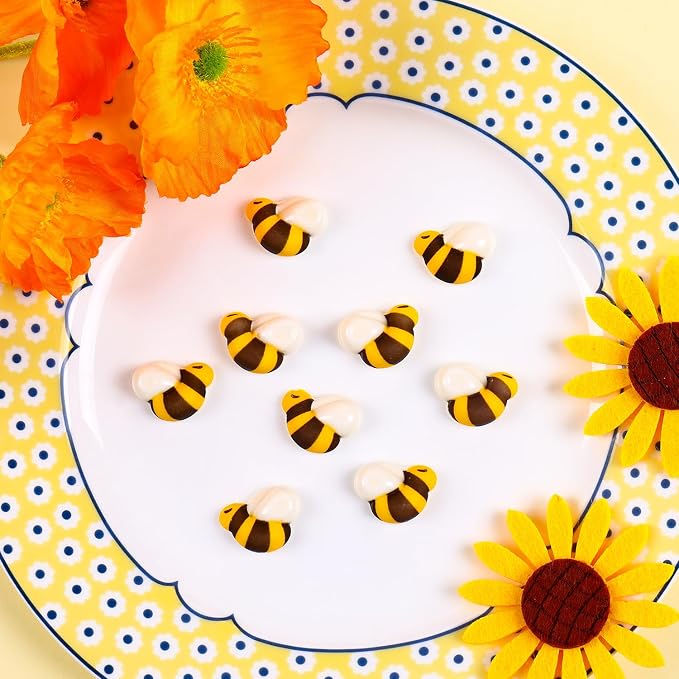 Edible Bee for Cake Decorating, 16pcs Bee Sprinkles, Royal Icing Bees for Cake, Cupcake, Macaron, and Waffles, Perfect for Bee Theme Parties, and Baby Shower
