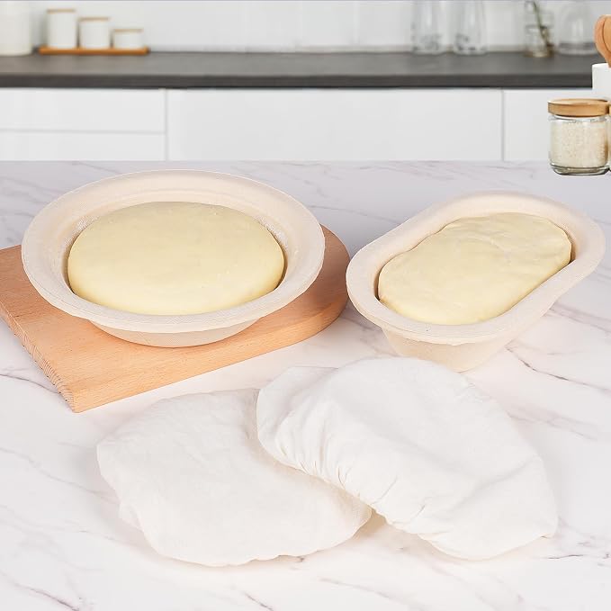 9" Round & 10" Oval Wood Pulp Banneton Bread Proofing Basket Set, Sourdough Banneton Basket Set, Bread Making Tool Brotform Sourdough Bread Baking Supplies