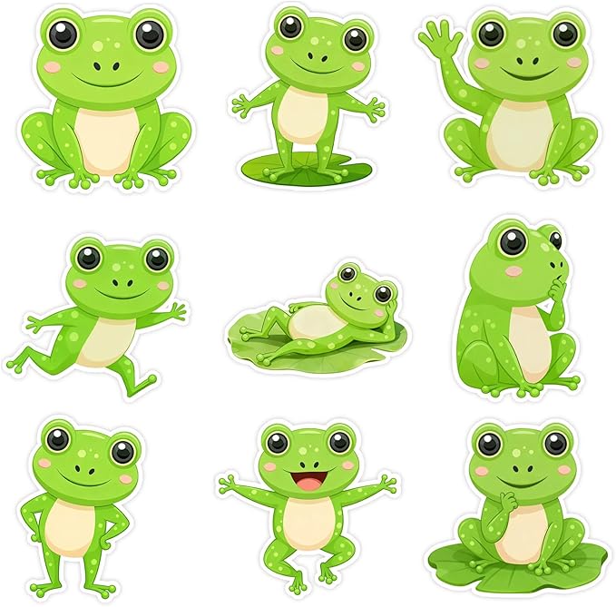 Vuzvuv 54Pcs Spring Green Frog Cutouts Paper with 100Pcs Glue Points for Wall Bulletin Board Decorations or Theme Party or Classroom Decor Supplies