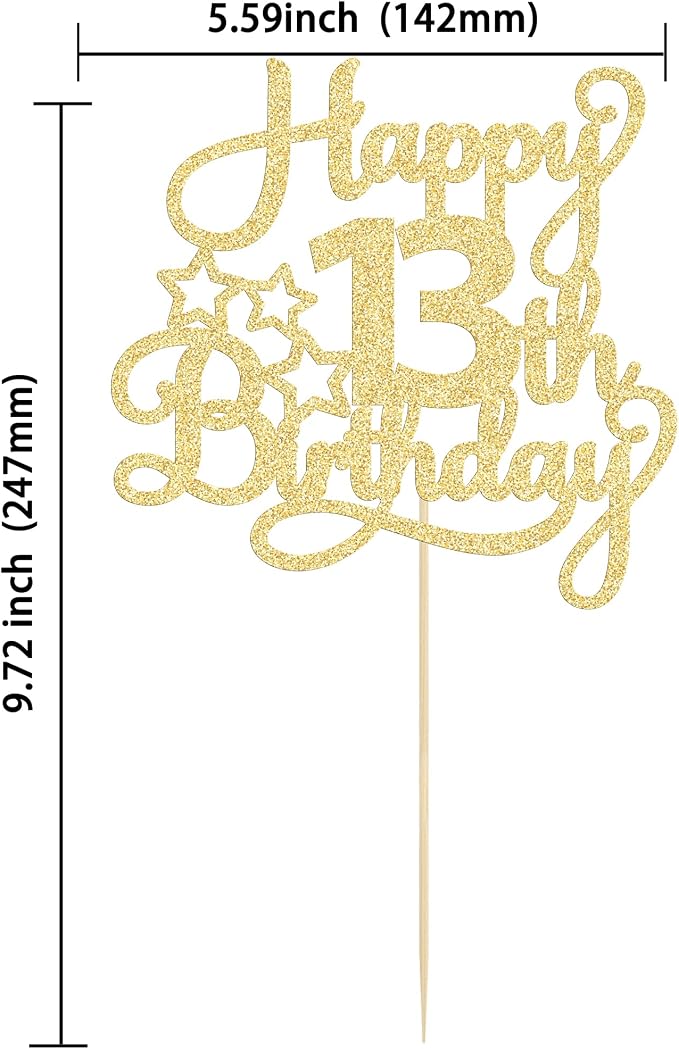 1 Pack Happy 13th Birthday Cake Topper Gold Glitter 13 Official Teenager Cheers to 13 Years Old Birthday Cake Pick for Celebrating 13th Birthday Anniversary Party Cake Decorations Supplies