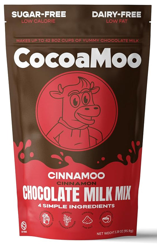 CinnaMoo Sugar-Free, Dairy-Free Cinnamon Roll Chocolate Milk Mix, Organic Cacao Powder with Monk Fruit Extract, No Added Sugar, No Gums or Fillers, Easy to Blend Powder (CinnaMoo - Chocolate Cinnamon Roll)