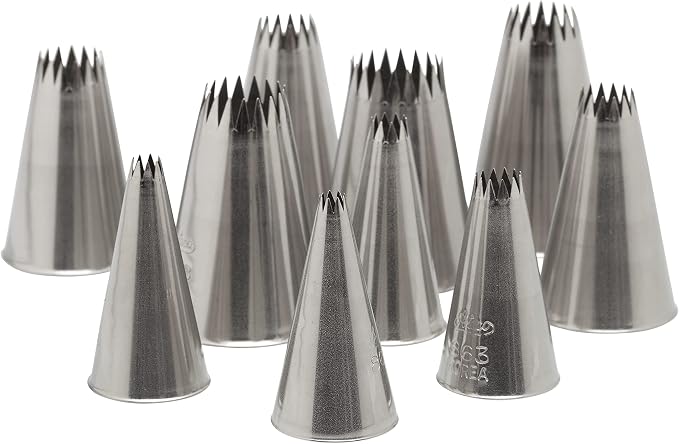 HIC Kitchen Ateco 870 - 10 Piece French Star Tube Set, Stainless Steel Pastry Tips, Sizes 0 - 9