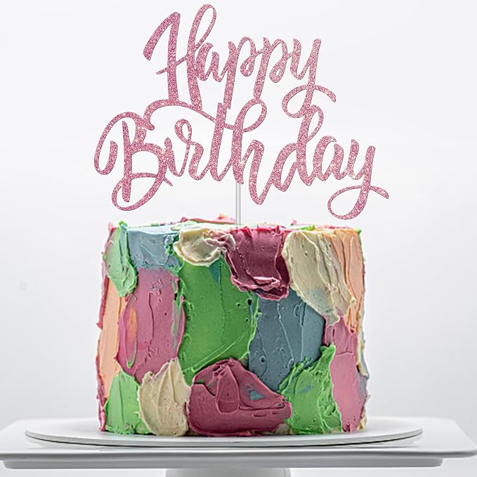 Happy Birthday cake decorations, Birthday party supplies, rose gold glitter letters, cake topper
