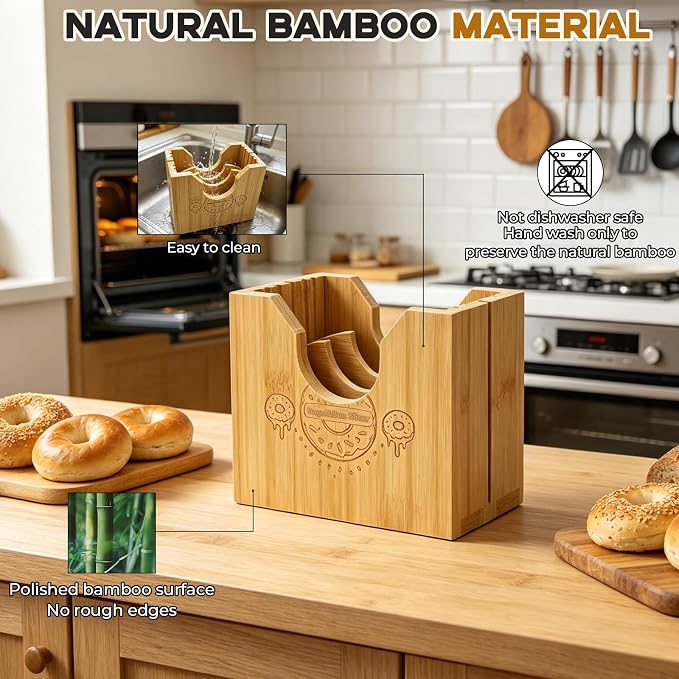 2-in-1 Bamboo Bagel & Bread Slicer Adjustable Thickness | Bamboo Cutting Guide, Manual Bread Slicer with Removable Extension Board for Homemade Bread, Bagels & Long Loaves
