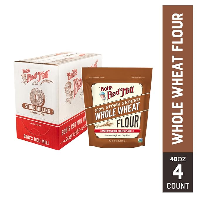 Bob's Red Mill Whole Wheat Flour, 3 Pound (Pack of 4) - Whole Grain, Non-GMO, Vegan