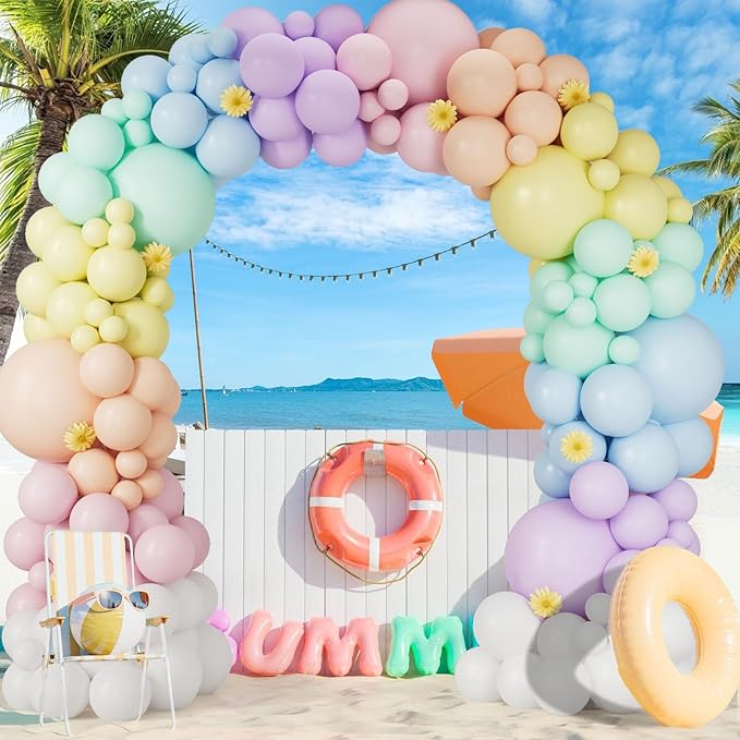 163Pcs Pastel Rainbow Balloon Arch Garland kit with Assorted Color Balloons Pastel Blue Pink Orange Green Yellow Purple and White Balloons for Easter LGBT Wedding Unicorn Birthday Party Supplies