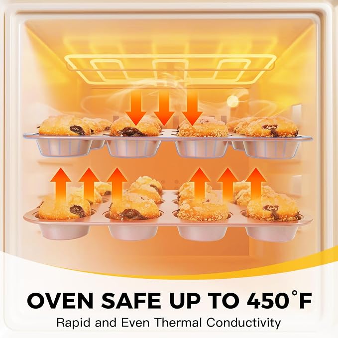 HONGBAKE Bakeware Sets, Baking Pans Set, Nonstick Oven Pan for Kitchen with Wider Grips, 10-Piece Including Rack, Cookie Sheet, Cake Pans, Loaf Pan, Muffin Pan, Pizza Pan - Pink