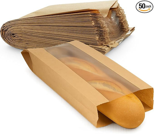 MT Products Kraft Bread Bags 6.5" x 2" x 18" - Disposable Paper Bags (Pack of 50) - Made in the USA