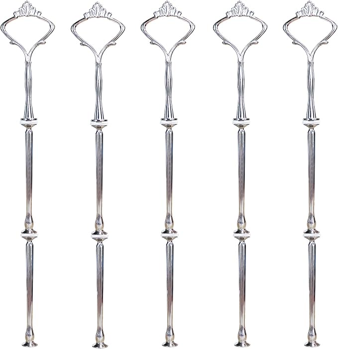 3 Tier Cake Stand Hardware Kits Heavy Duty for Tiered Fruit Cake Plate Stand Stable Handle Fitting Hardware Rod Cupcake Holder Support Silver Crown 5 Sets（Plate not Included）