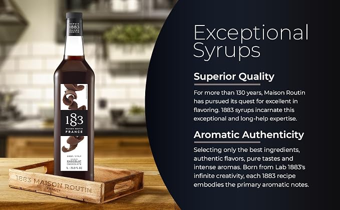 1883 Chocolate Syrup for Drinks, Made in France, 1 Liter Glass Bottle