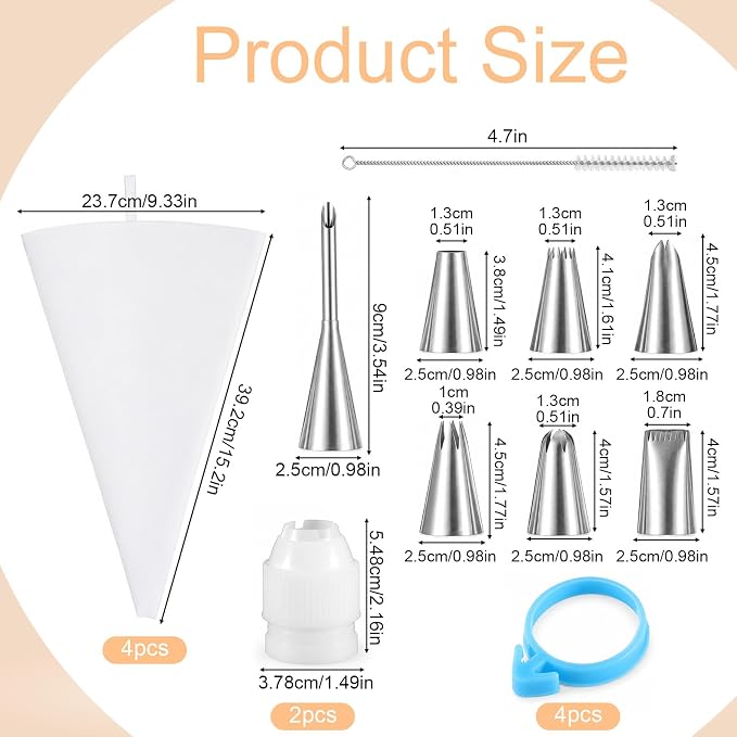 18 Pcs Reusable Piping Bags and Tips Set, 16 Inch Cotton | Pastry Bags and Tips Frosting Piping Kit for Cake Decorating, Cupcakes, Cookies | Durable Exterior, Easy to Clean