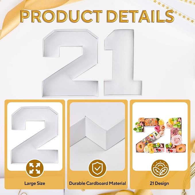 21 Set Cardboard Number for Charcuterie 10.2'' Fillable Tray Charcuterie Paper Box for 21th Birthday Anniversary Party Decorations Chocolate Candy Cupcake Container
