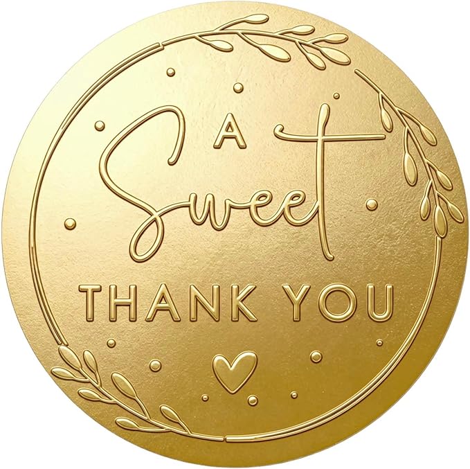 100 x A Sweet Thank You Embossed Sticker Labels Wedding Party Shower Favor Raised Gold Foil Stickers Sweet Treat Sticker for Wedding 1.57” (Gold)
