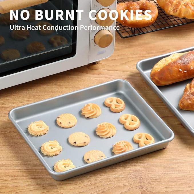 Toaster Oven Pans for Baking,Shinsin 2-PACK 11-Inch Nonstick Baking Trays, 57% Thicker Cookie Sheet Pans Set, Dishwasher Safe and Heavy Duty Small Replacement Trays for Oven (Silver)