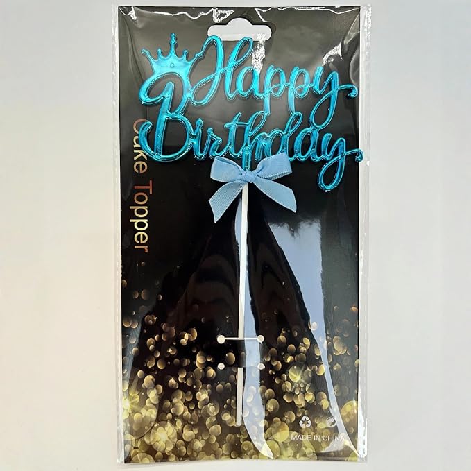 Elegant Acrylic Birthday Cake Topper with Crown & Bow Design - Reusable Decoration for Party, Wedding, Baby Shower (Blue)