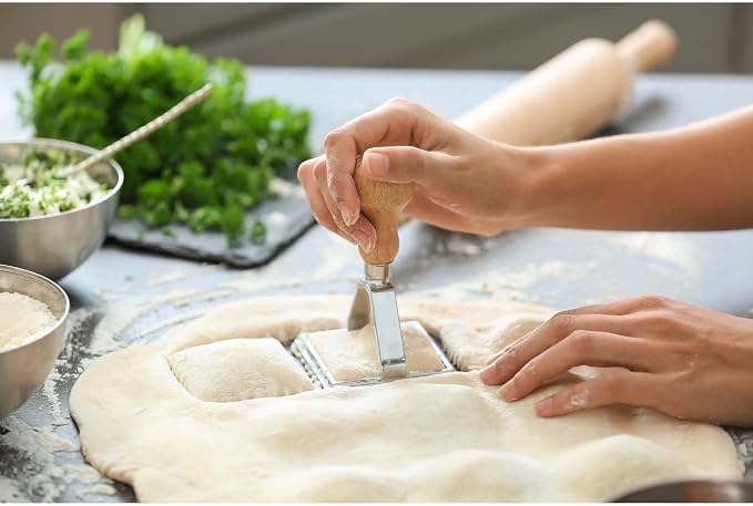 Fantes Ravioli Maker Stamp Set, Square Stamp with Wooden Handle and Fluted Edge, 2.75-Inch, The Italian Market Original since 1906