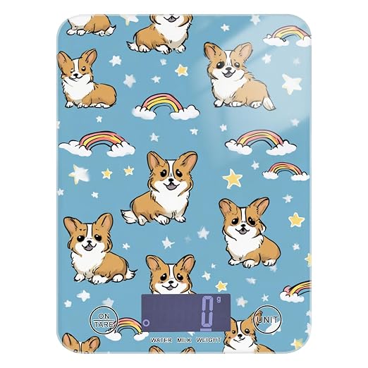 Food Scale Kitchen Scale for Baking Cooking Digital Food Weighing Measuring Scale Small Waterproof Electric Food Scale Blue Cute Stars Corgis Rainbows
