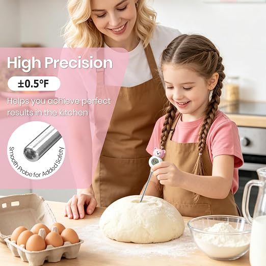 Instant Food Thermometer Digital with High Definition Digital Display, Stainless Steel Digital Thermometer, 2-in-1 Thermometers and Stirring Rod, ±0.5℉ Accuracy for Kitchen Cooking, Coffee, and Milk
