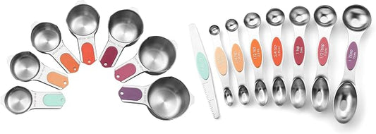 Spring Chef Stainless Steel Magnetic Measuring Cups, Set of 7 & Heavy Duty Magnetic Measuring Spoons, Set of 8 with Leveler - 2 Product Bundle - Desert Sunset