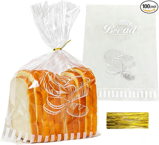 Reusable Plastic Bread Bags for Homemade Bread - 11‘'x14'' Clear Bakery Bag with Twist Tie Closure Reduces Moisture,Cello Pastry Storage for Sourdough, Artisan Loaves, Bagels or Buns