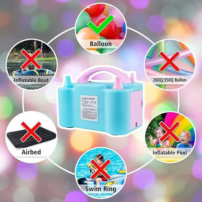 Electric Balloon Pump, Portable Electric Balloon Blower Machine Balloon Air Pump, Dual Nozzle 110V 600W Balloon Inflator for Party Decoration Christmas Birthday