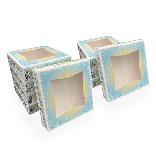 SCT Winter Wonderland Pie Boxes with Window (150 Quantity), 10x10x2.5, Christmas Cookie, Gingerbread, Holiday Bakery Treat, and Dessert Boxes for Pies & Cookies, 2497