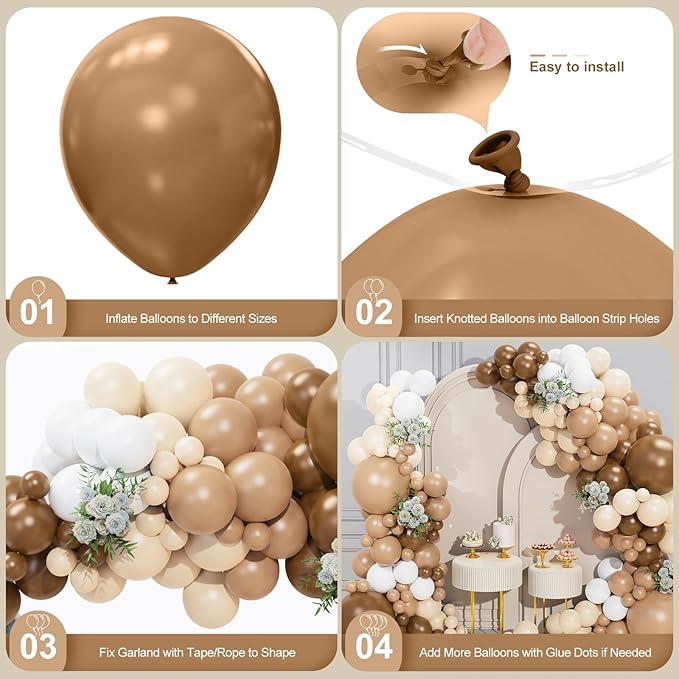 Brown Balloon Garland Arch Kit 156 Pcs Different Sizes 18 12 10 5 Inch Brown Nude Tan White Latex Balloons Garland Arch for Birthday Party Neutral Bear Baby Shower Decorations
