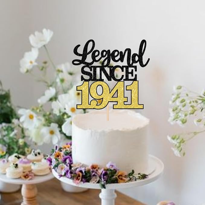 1 PCS Legend Since 1941 Cake Topper Black Gold Glitter Eighty Five Happy 85th Birthday Cake Pick Hello 85 Cheers to 85 Years Cake Decoration for 85th Birthday Anniversary Party Decorations Supplies