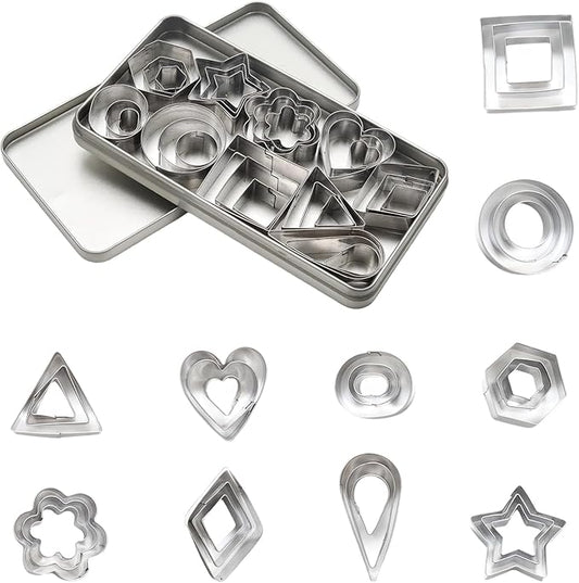 30Pcs Mini Cookie Cutters Set with Box, Small Stainless Steel Geometric Shape Cookie Cutters, Clay Cutters for Kids